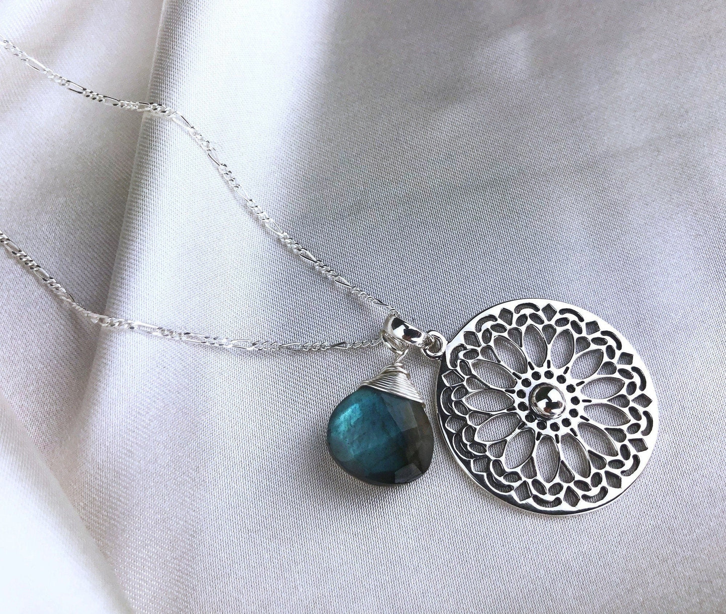 Labradorite Gemstone Mandala Jewelry Set - 925 Sterling Silver…
