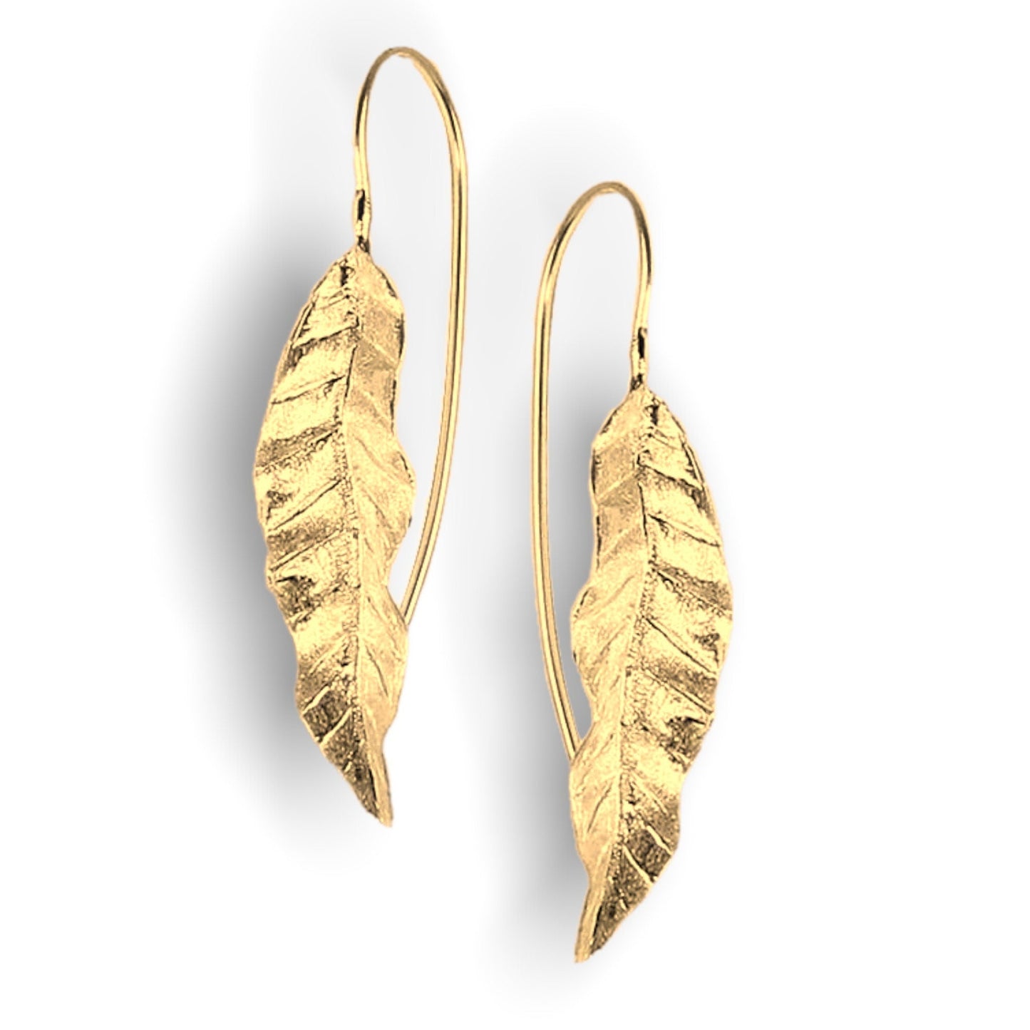 Long Leaves Earrings 925 Sterling Gold Plated Nature Jewelry Gift…
