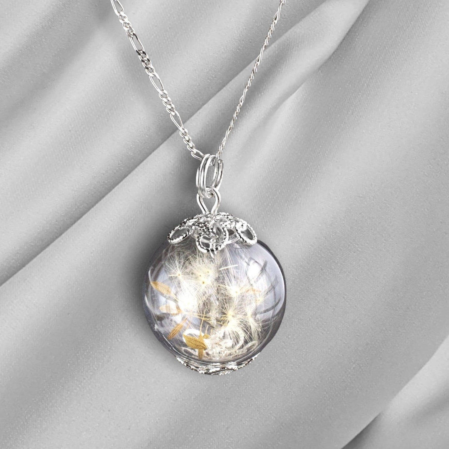 Pustflumen Seeds Pendant Necklace - 925 Sterling Silver Dried…