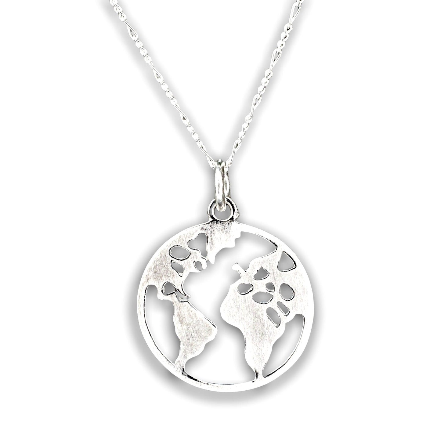 World Map Silhouette Pendant - 925 Sterling Silver Globetrotter…