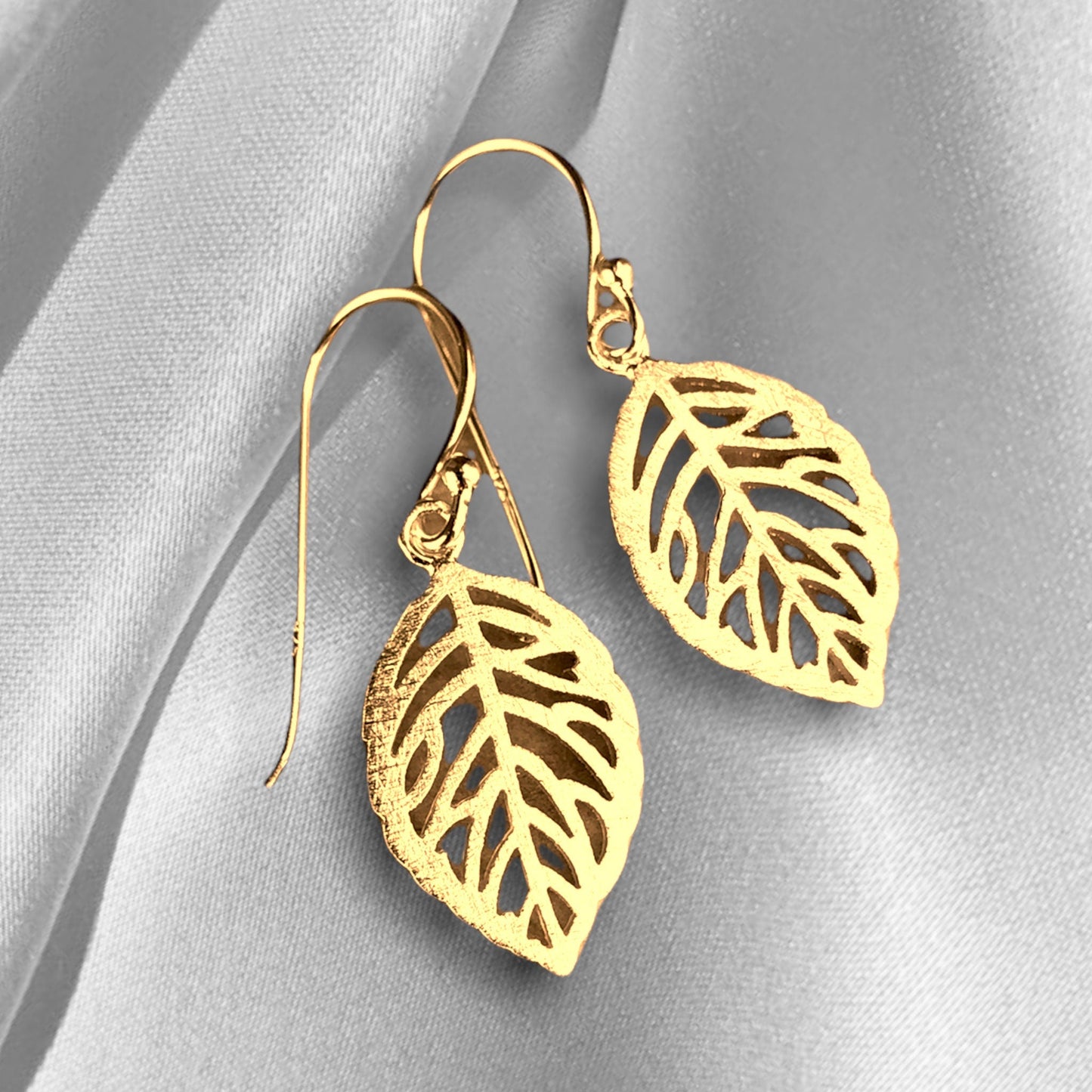 Leaf Earrings - 925 Sterling Gold Plated Botanical Drop Earrings — 14