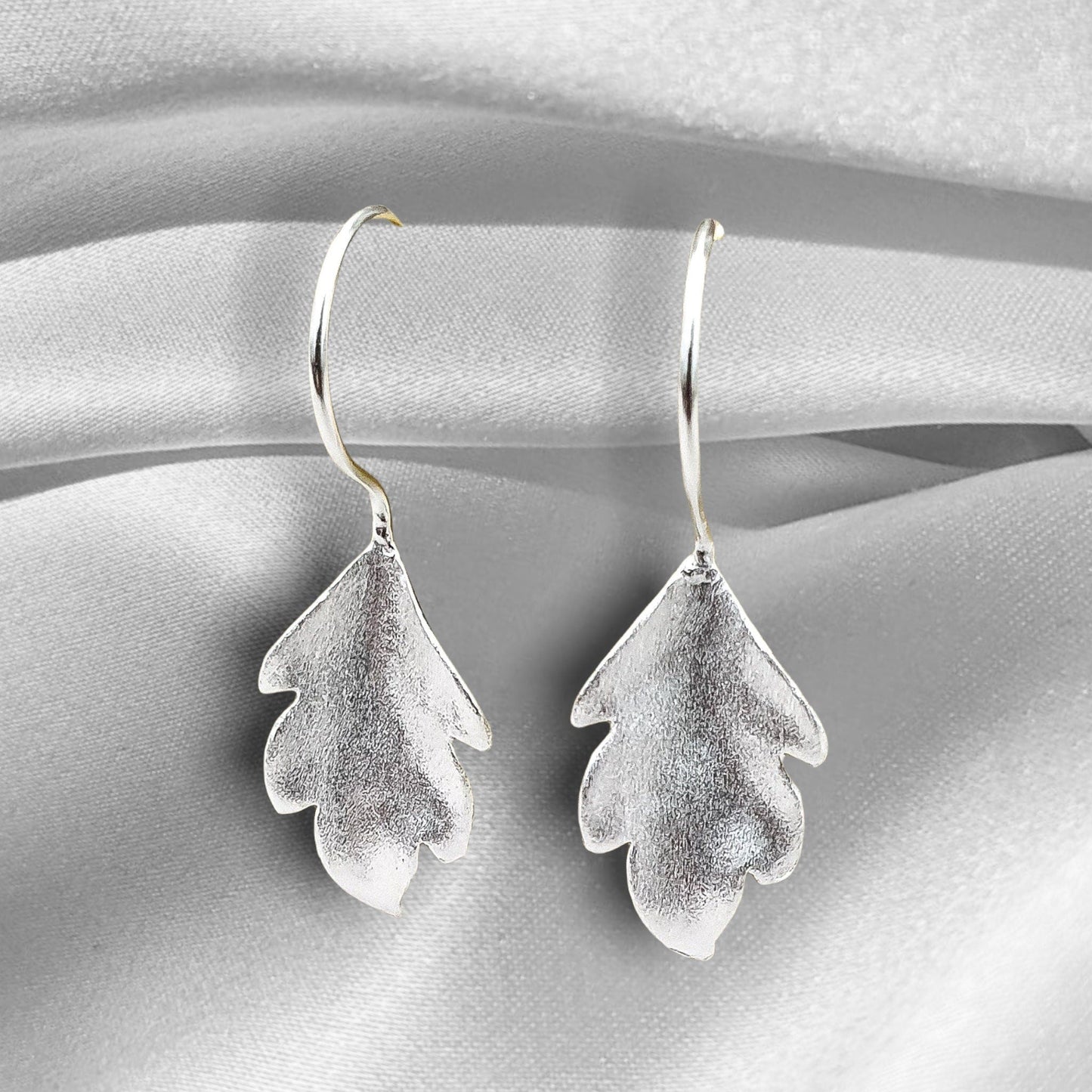 Autumn leaves silver earrings - 925 sterling matt leaves 3D earrings…