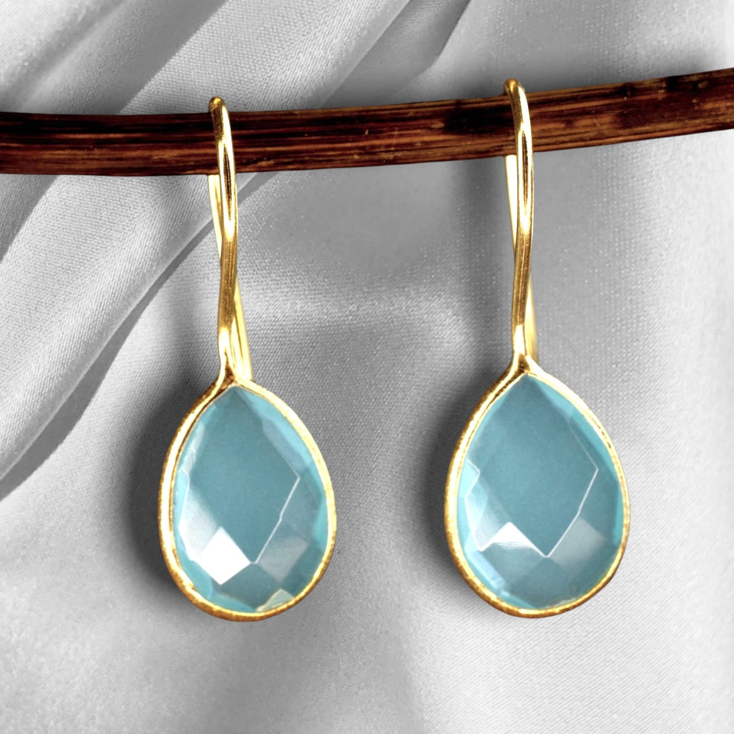 Aquamarine Gold Earrings - 925 Sterling Gilded Luxurious Gem…