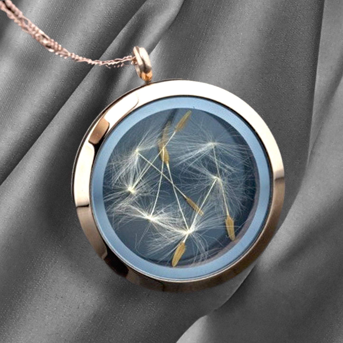 Pustflumen Seeds Glass Medallion - 925 Sterling Rosegold Symbolic…