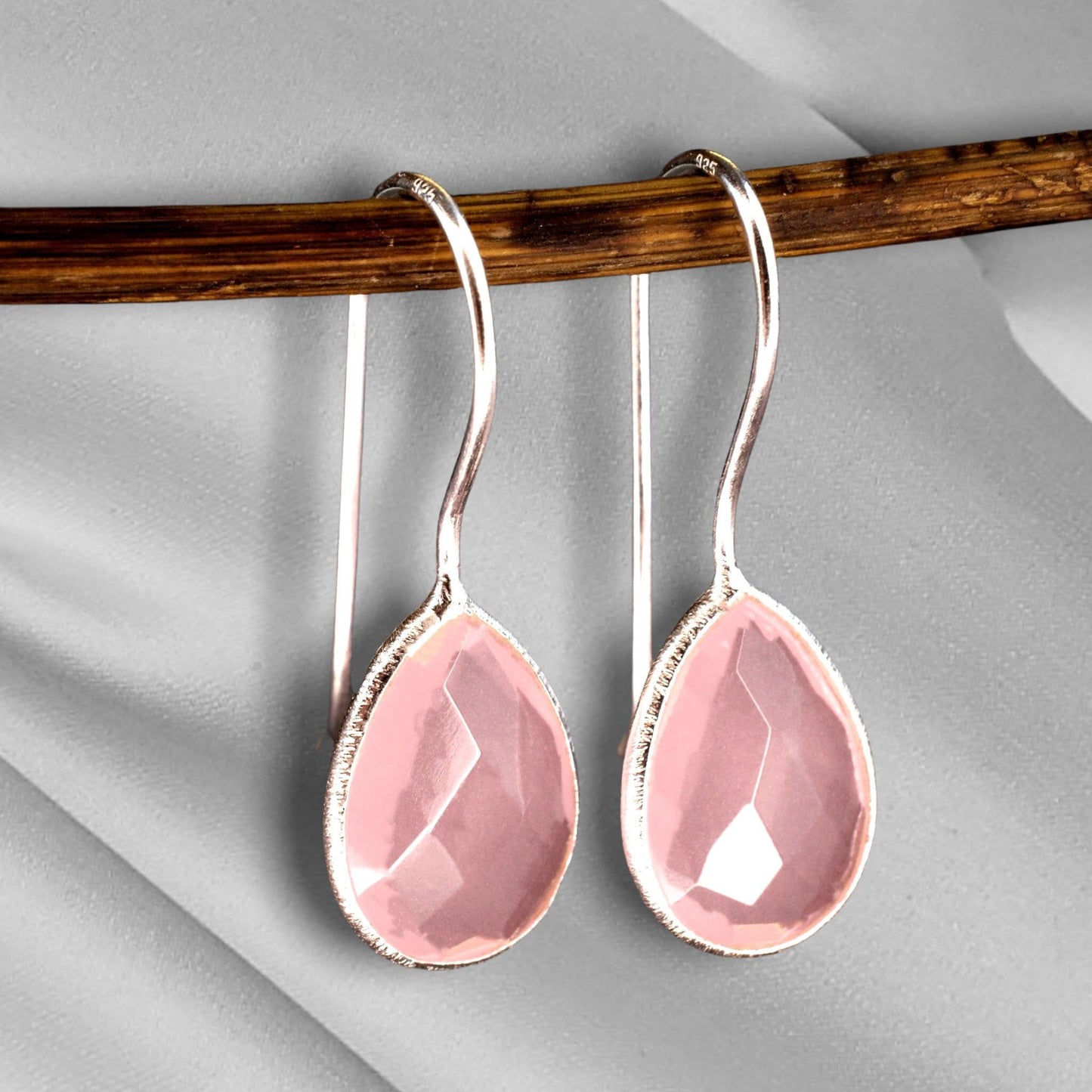925 Sterling Silver Rose Quartz Earrings - Elegant Gemstone Jewelry
