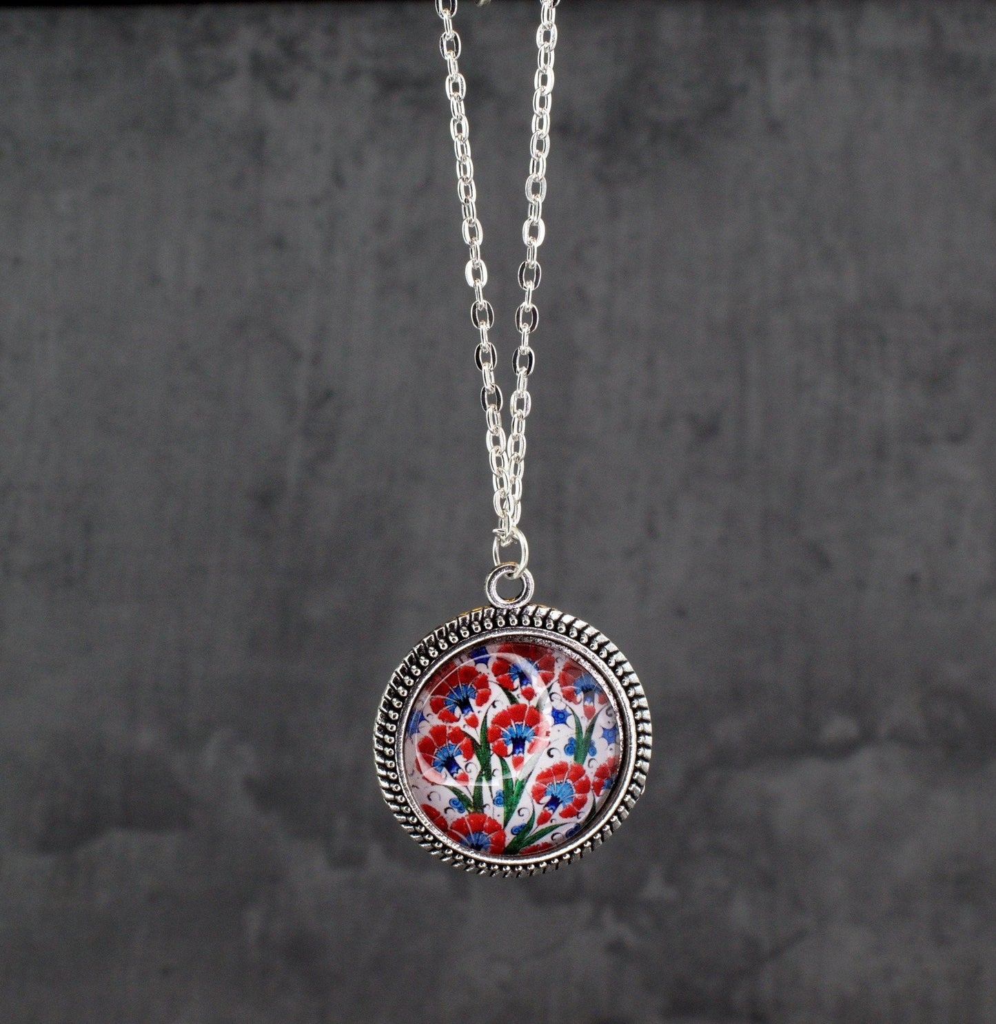 Turkish Tile Pendant Chain - Bronze Vintage Oriental Tile Playful Chain