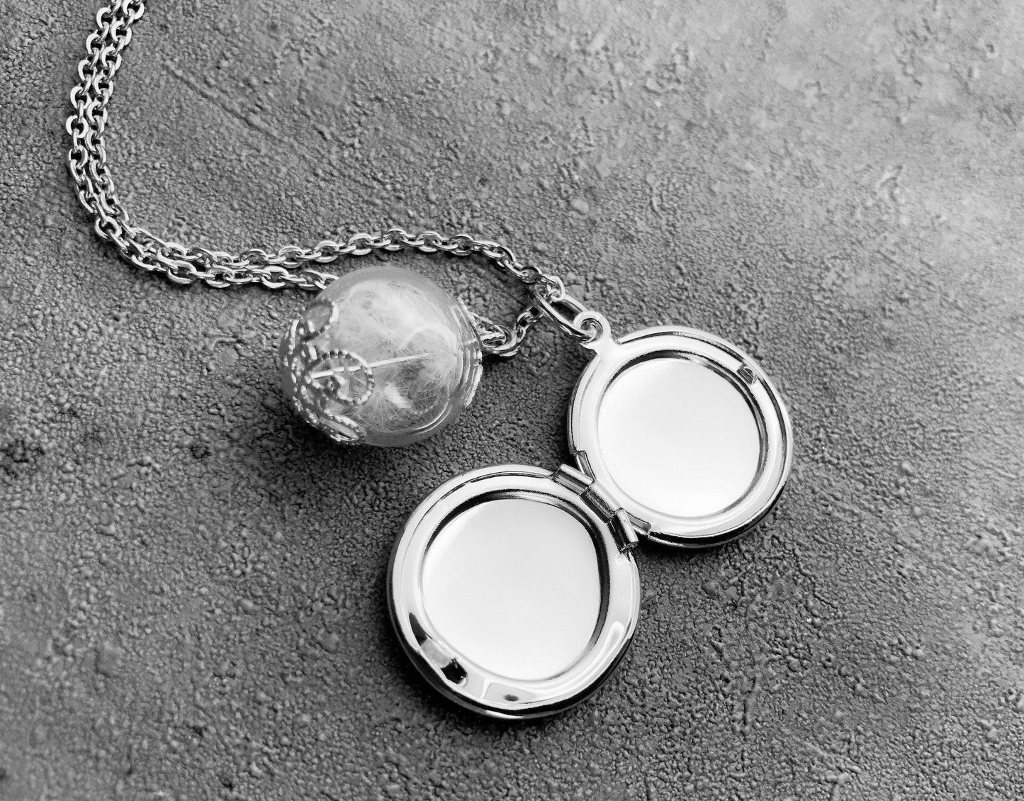 Customizable Dandelion Medallion Chain with Photoservice - Silver Plated