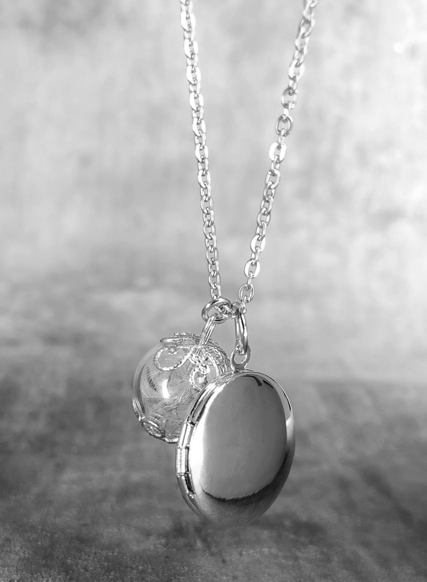 Customizable Dandelion Medallion Chain with Photoservice - Silver Plated