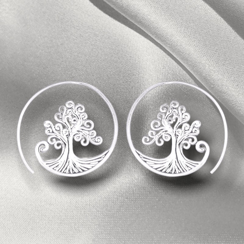 Grob Spiral Earrings - 925 Sterling Silver Tree of Life Earrings