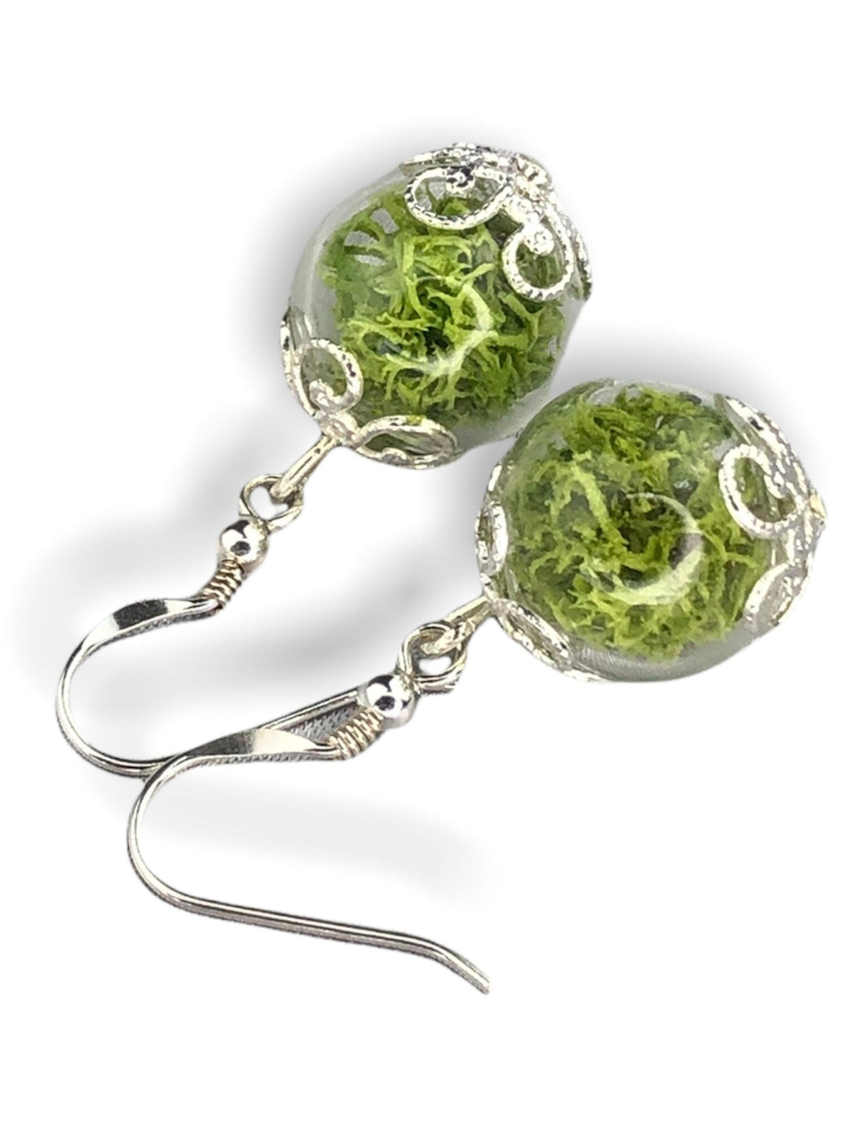 Real Moss Earrings - 925 Sterling Silver Jewelry - Botanical Terrarium Dangle Earrings - OHR925-10