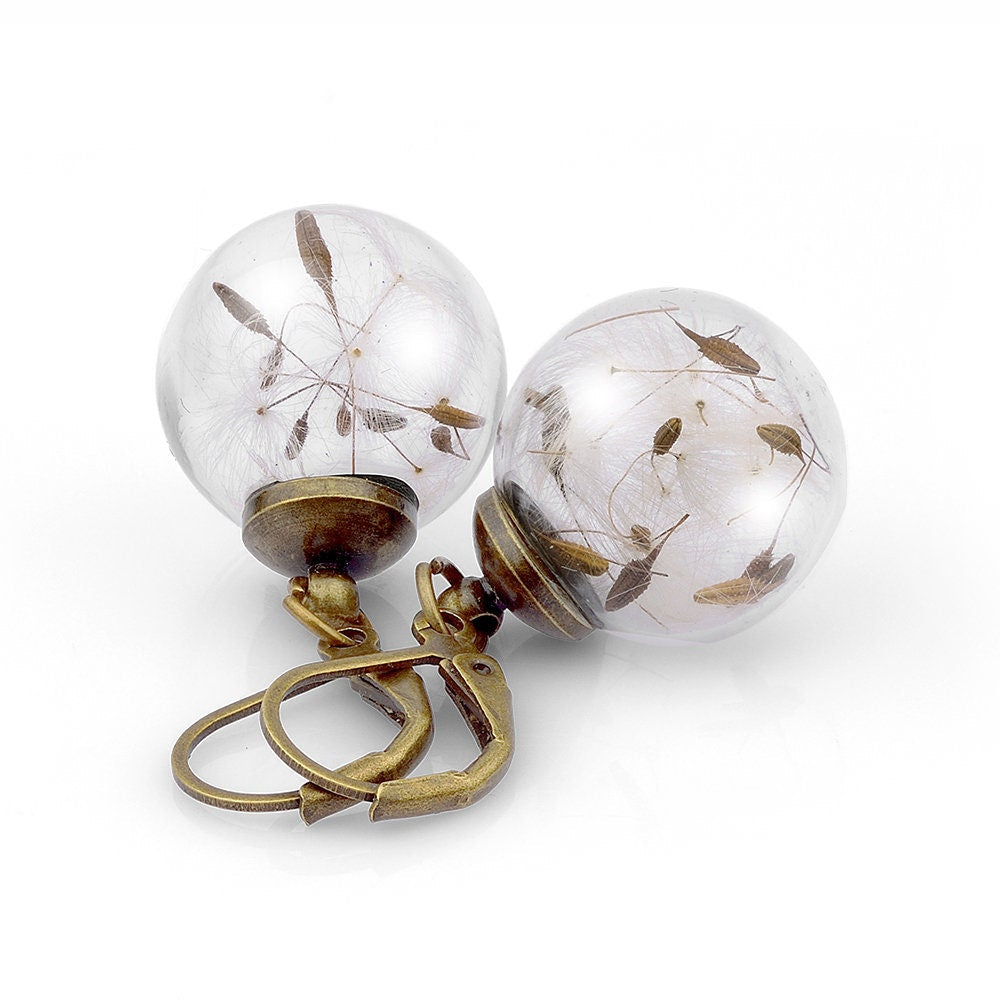 Genuine Dandelion Earrings - Bronze Earrings with real dandelion…