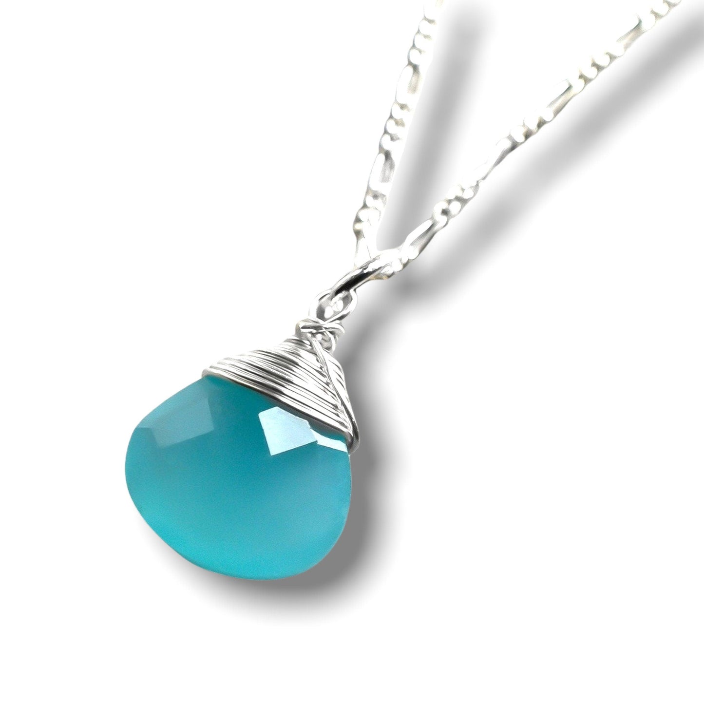 Chalcedon Drop Silver Chain - 925 Sterling Silver Blue Crystal Gem…