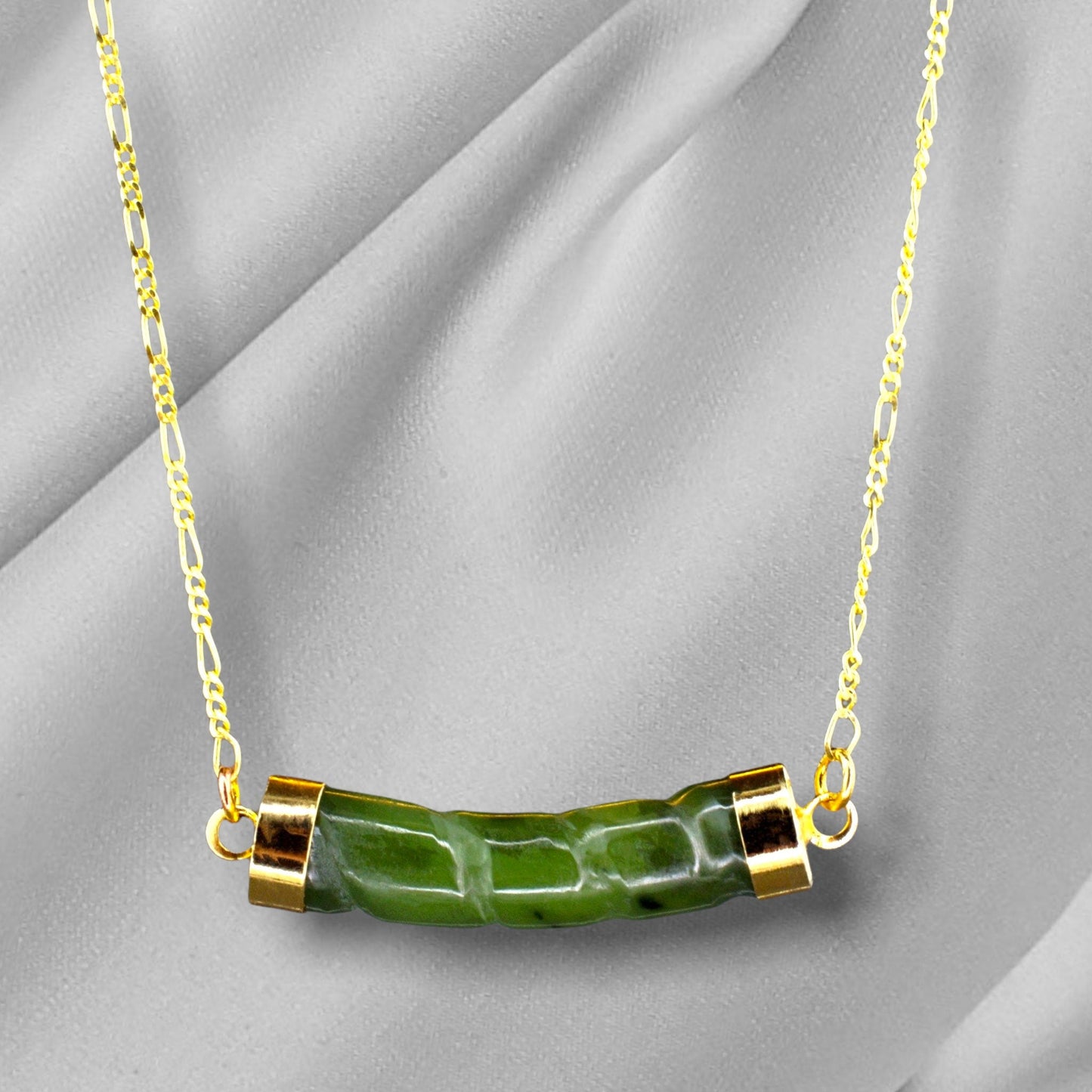 Jade Stab Gold Chain - 925 Sterling Gold Plated Crystal Green Gem…
