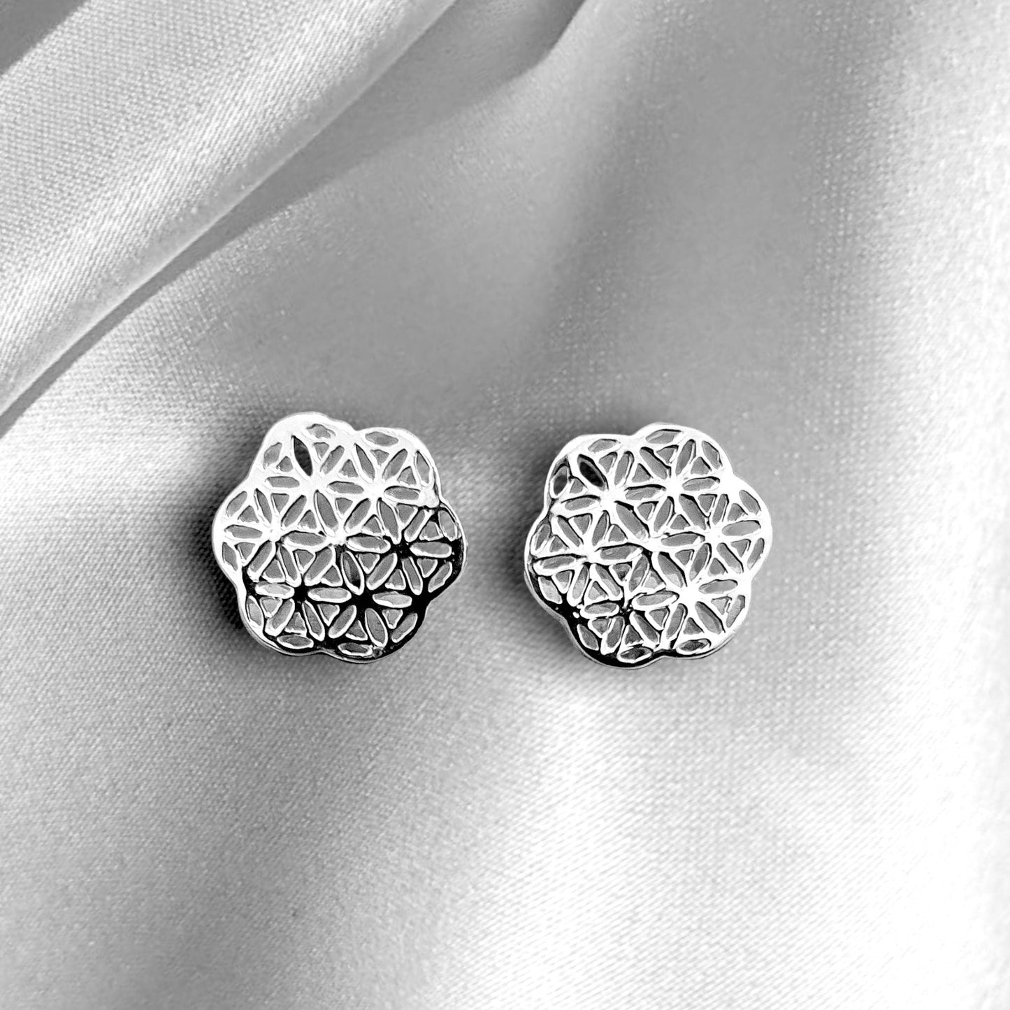 Flower of Life Mini Stud Earrings - 925 Sterling Silver