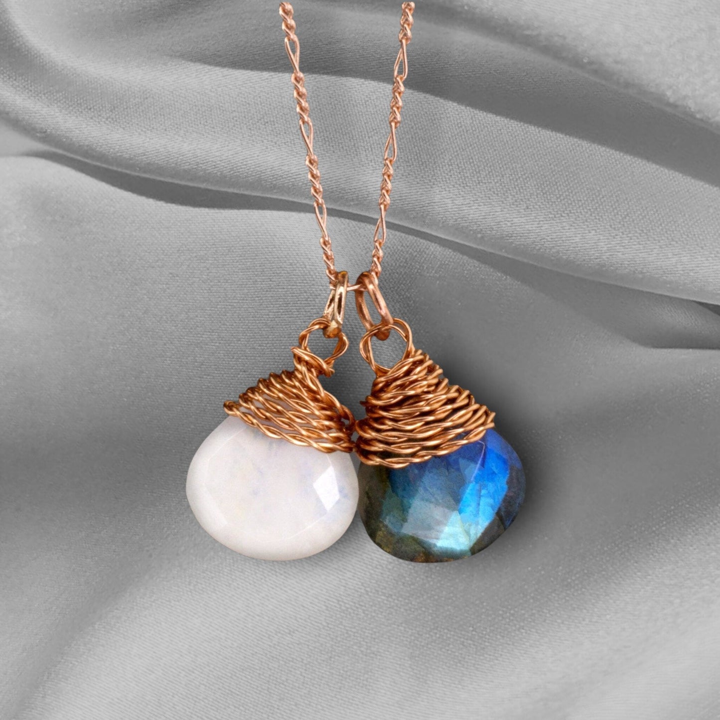 Labradorite Moonstone Necklace - 925 Sterling Rose Gold Gold Plated…