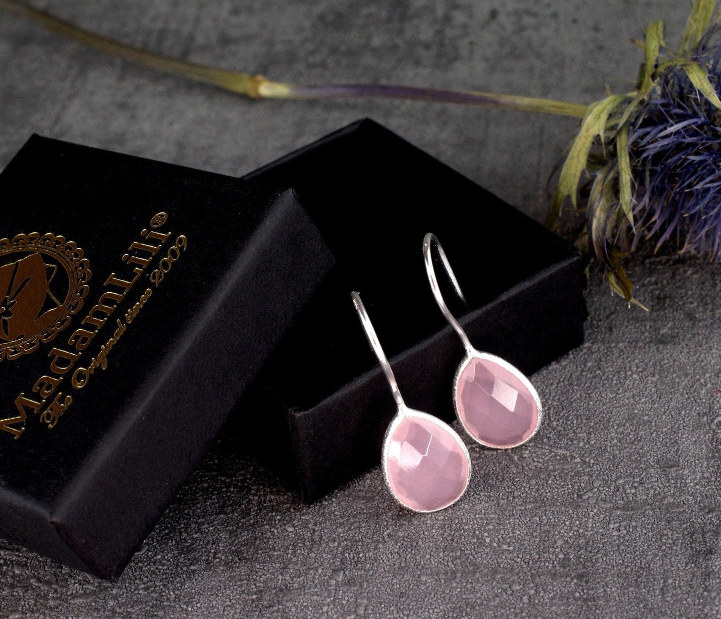 925 Sterling Silver Rose Quartz Earrings - Elegant Gemstone Jewelry