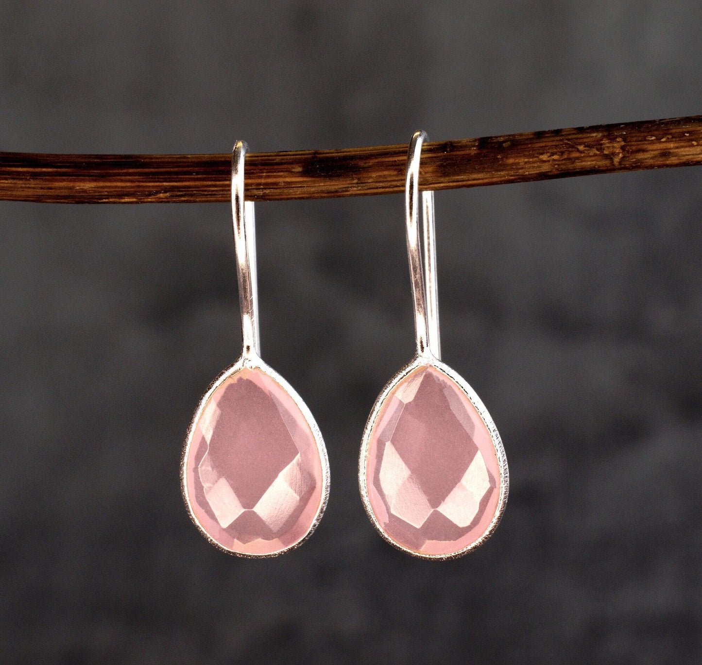925 Sterling Silver Rose Quartz Earrings - Elegant Gemstone Jewelry