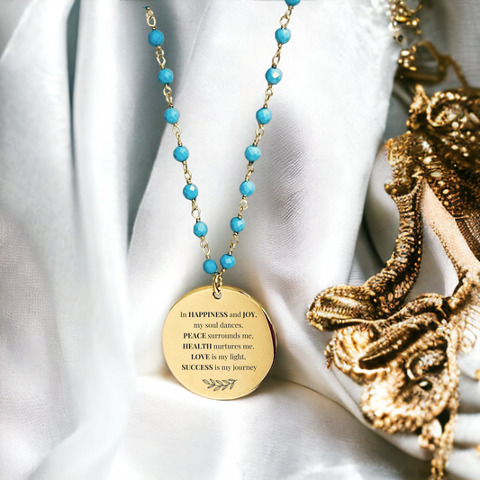 Gold-plated gemstone necklace with turquoise pendant: Your lucky…