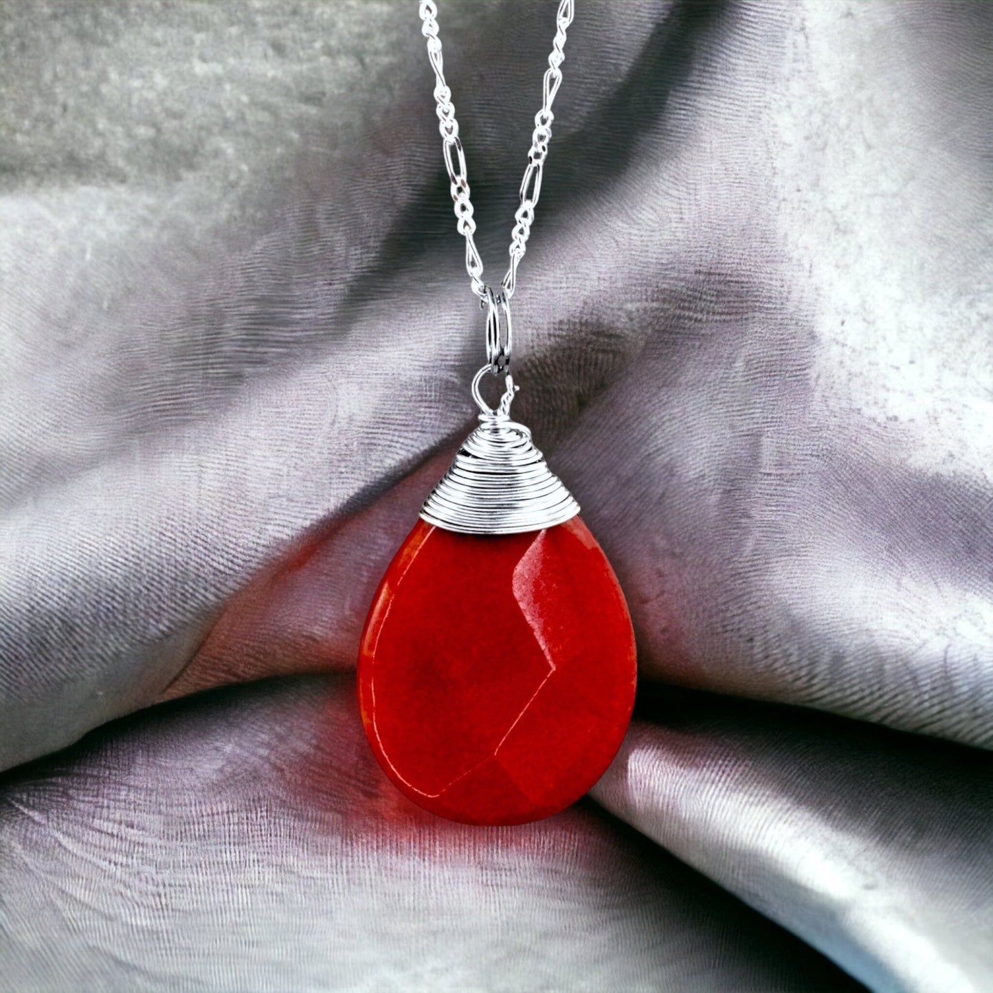Jade Drop Silver Chain - 925 Sterling Pomegranate Crystal Red Gem…