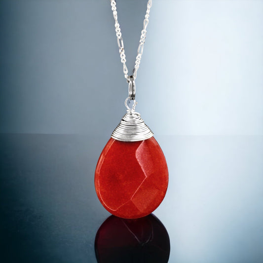 Jade Drop Silver Chain - 925 Sterling Pomegranate Crystal Red Gem…
