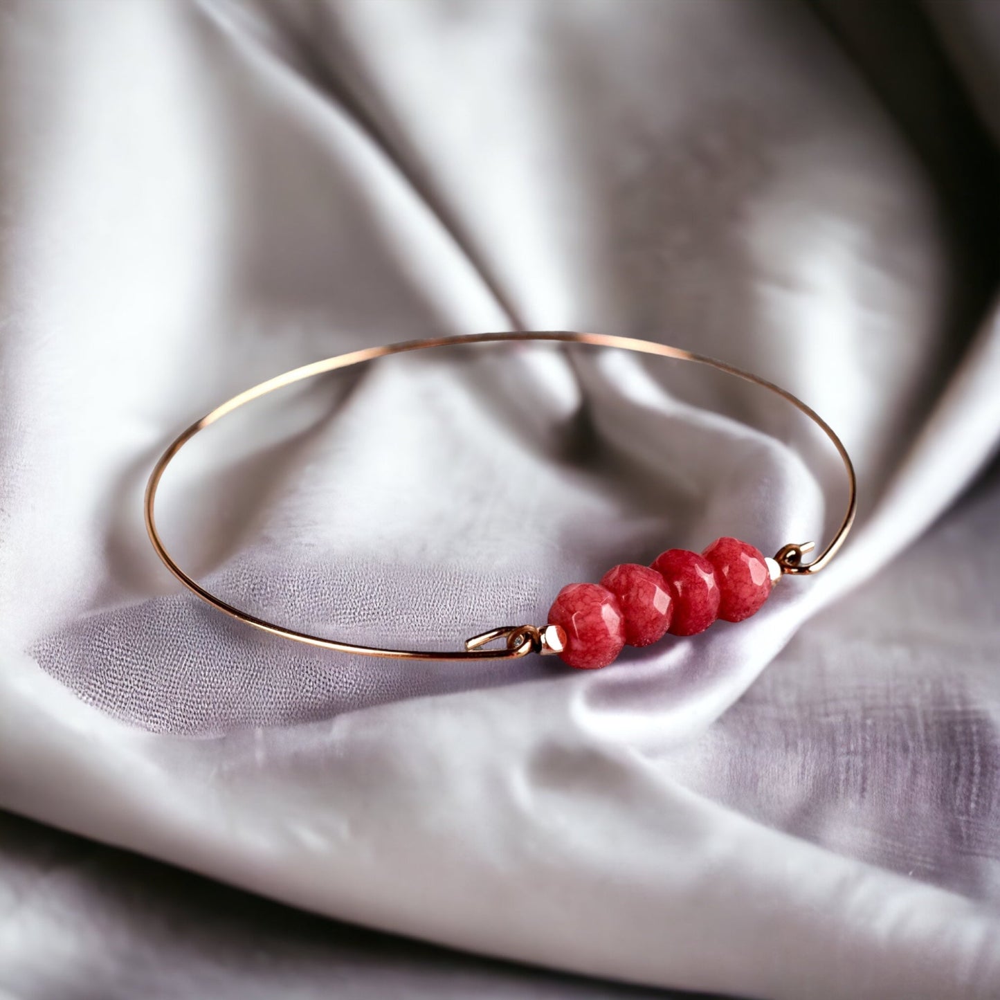 Jade Rondelle Bangle - Rosegold Gold Plated Pomegranate Red Gemstone…