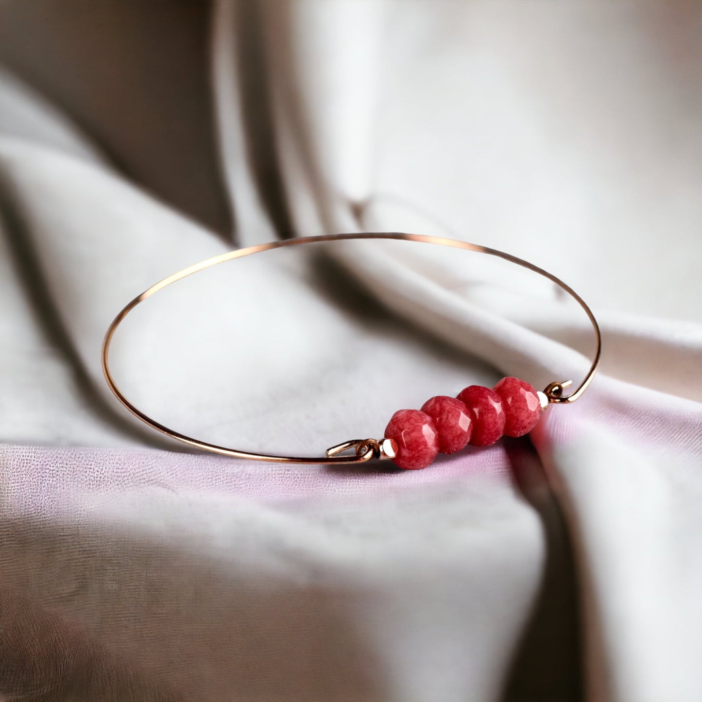 Jade Rondelle Bangle - Rosegold Gold Plated Pomegranate Red Gemstone…