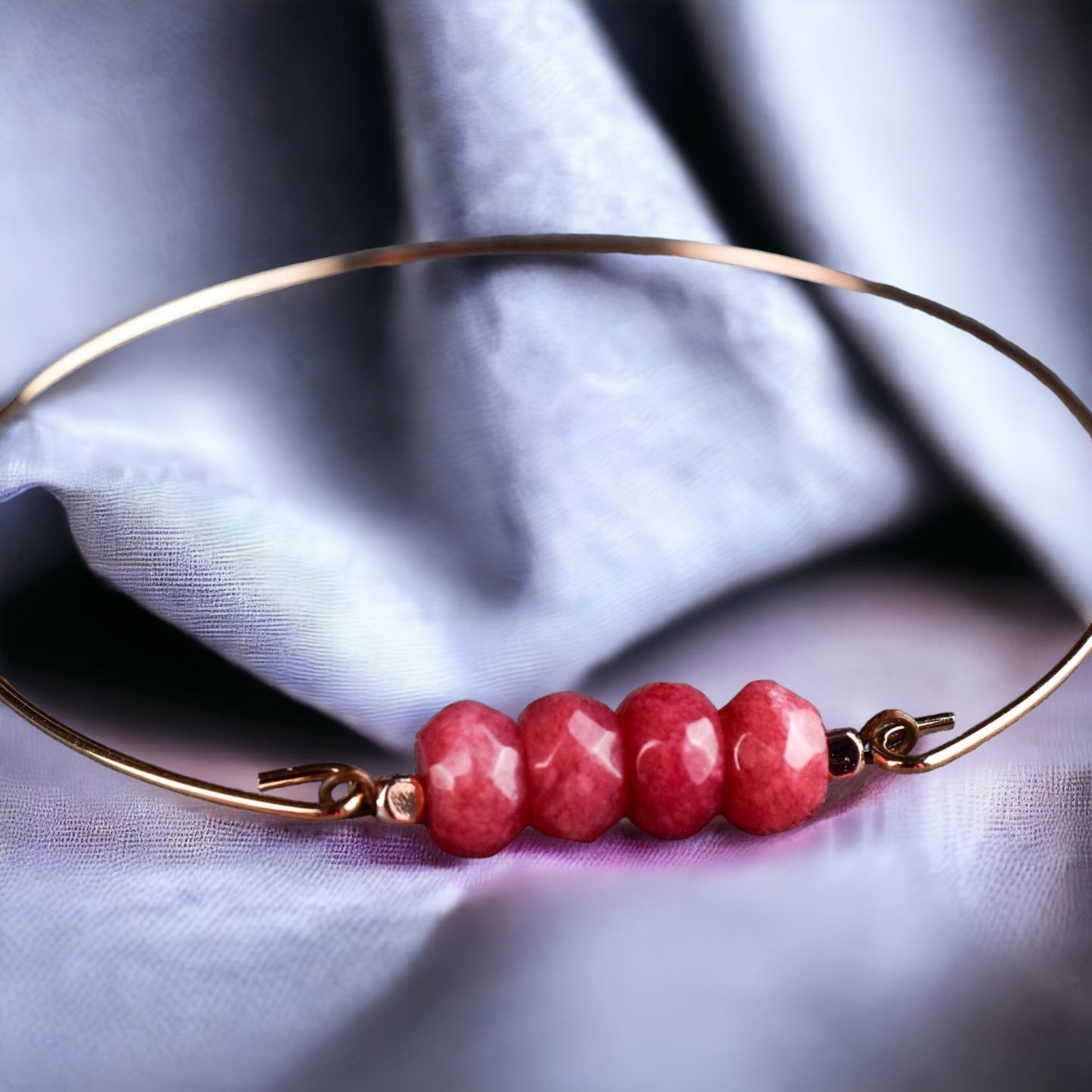 Jade Rondelle Bangle - Rosegold Gold Plated Pomegranate Red Gemstone…