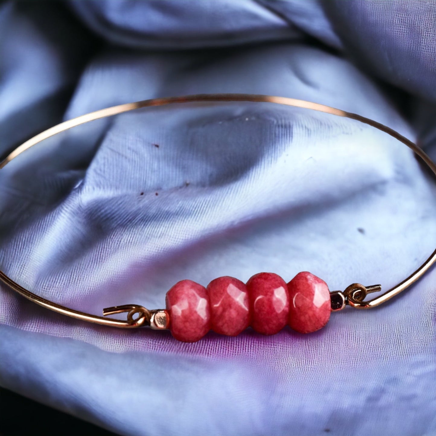 Jade Rondelle Bangle - Rosegold Gold Plated Pomegranate Red Gemstone…