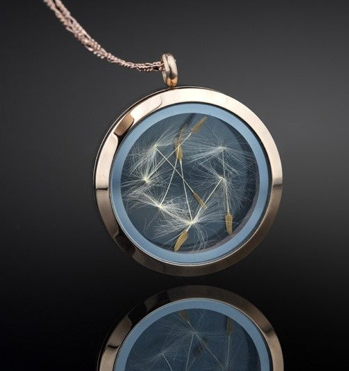 Pustflumen Seeds Glass Medallion - 925 Sterling Rosegold Symbolic…