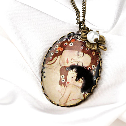 Personalized Necklace Mother Love Mother and Child by Klimt Bronze…