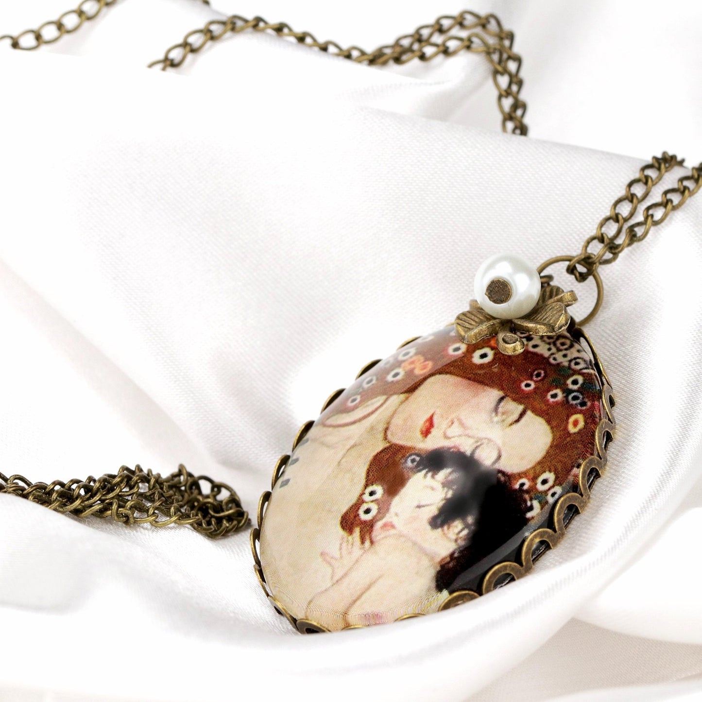 Personalized Necklace Mother Love Mother and Child by Klimt Bronze…
