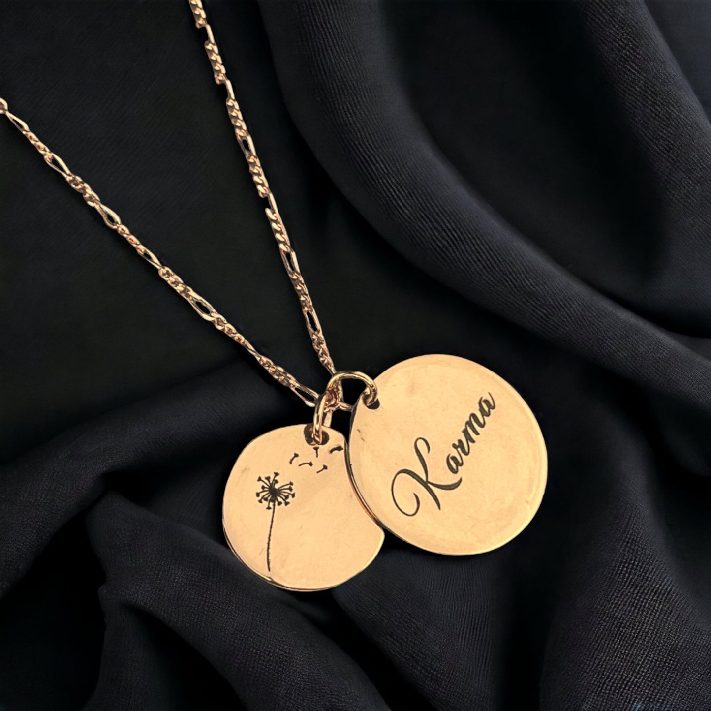 925 Sterling Rosegold Gold Plated Engraving Chain Karma & Pustflumen…