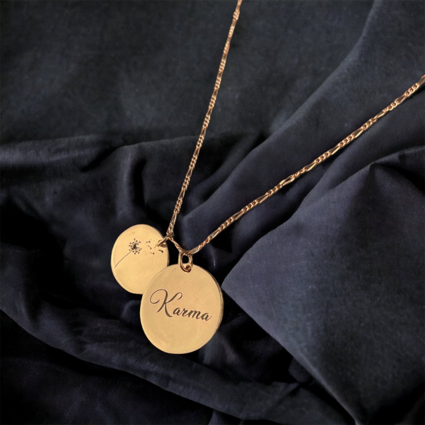 925 Sterling Rosegold Gold Plated Engraving Chain Karma & Pustflumen…