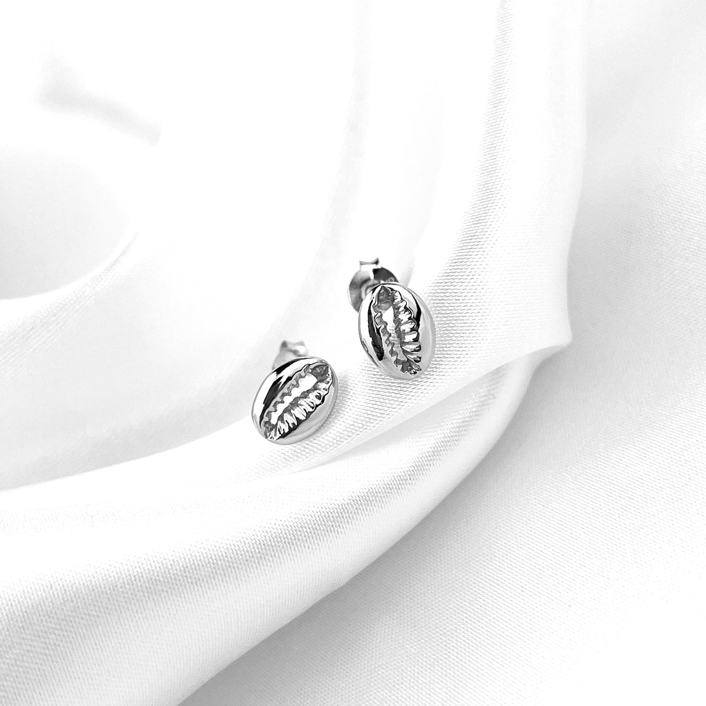 Cowrie shell mini stud earrings - 925 Sterling silver