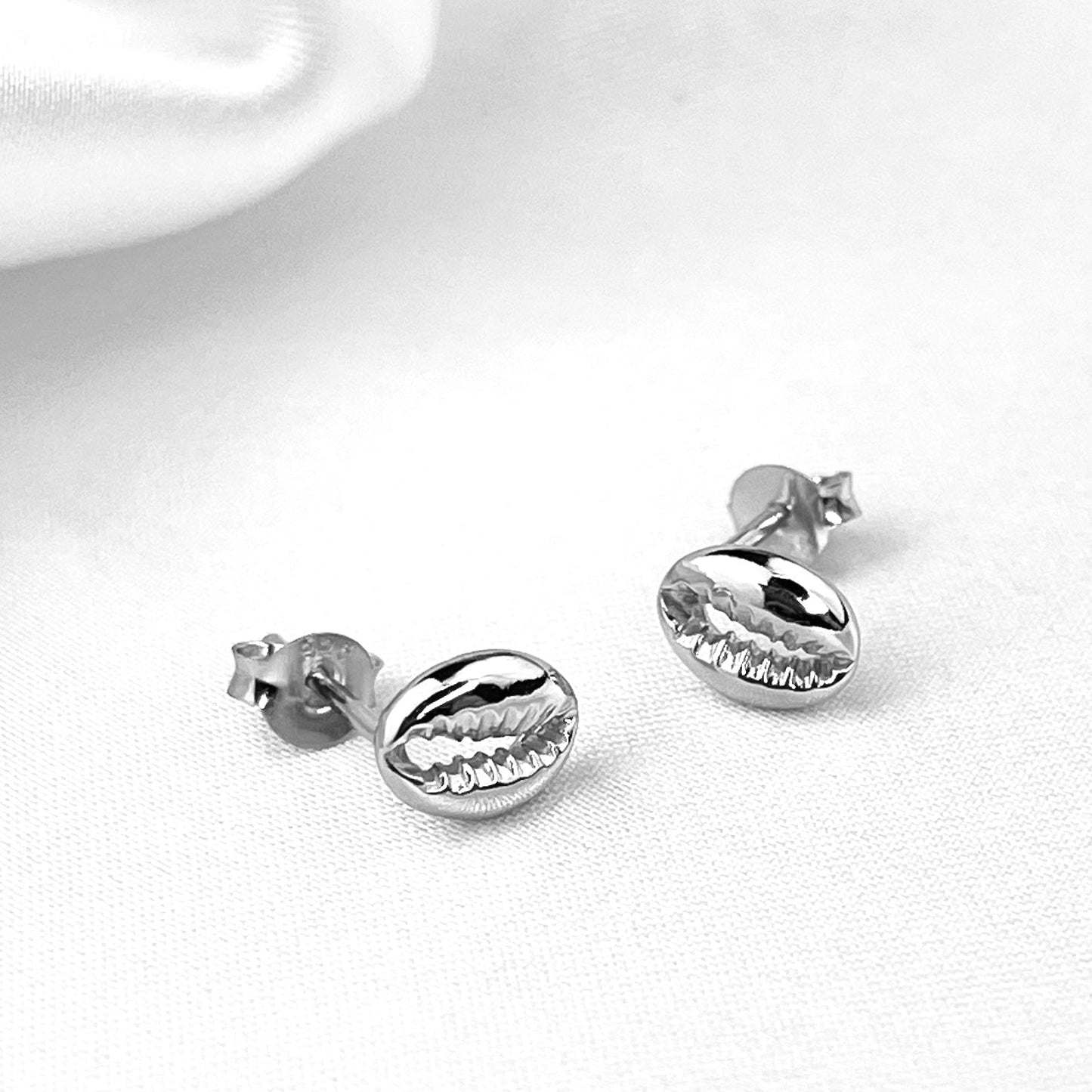 Cowrie shell mini stud earrings - 925 Sterling silver