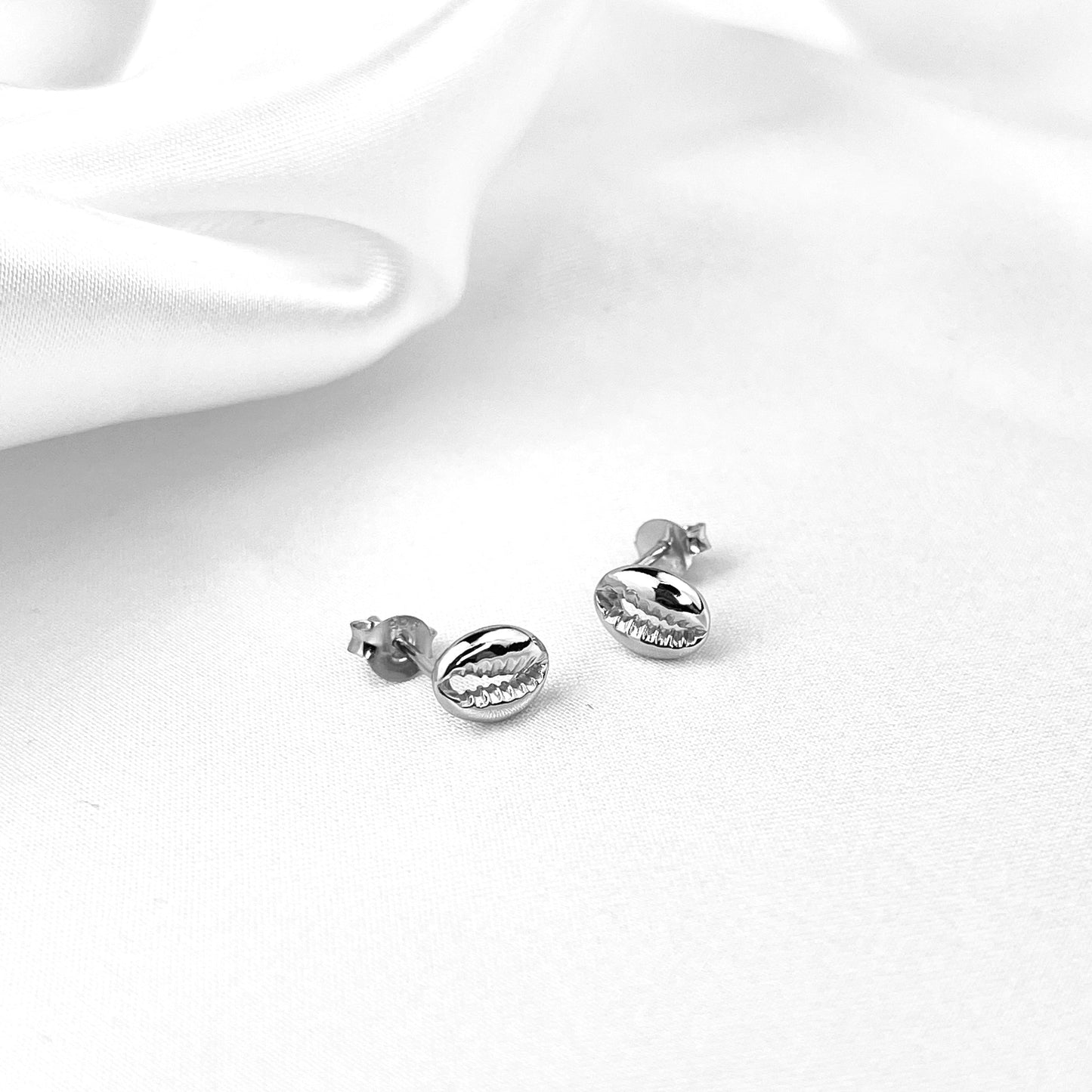 Cowrie shell mini stud earrings - 925 Sterling silver