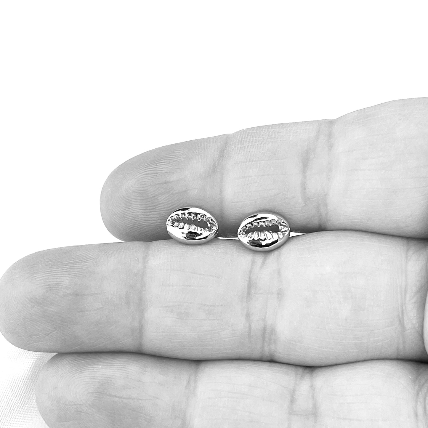 Cowrie shell mini stud earrings - 925 Sterling silver