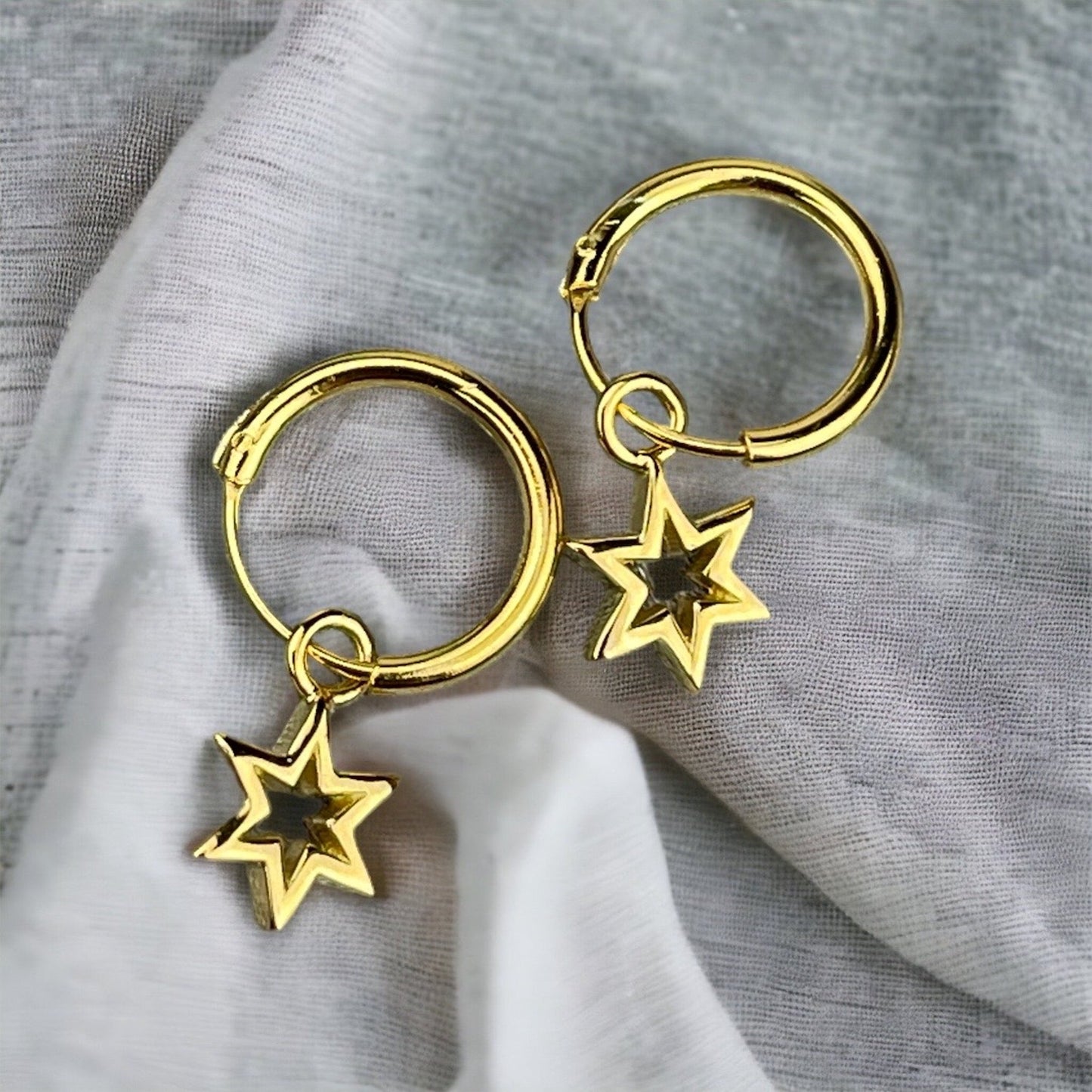 Star Hoop Earrings - 925 Sterling Gold Plated