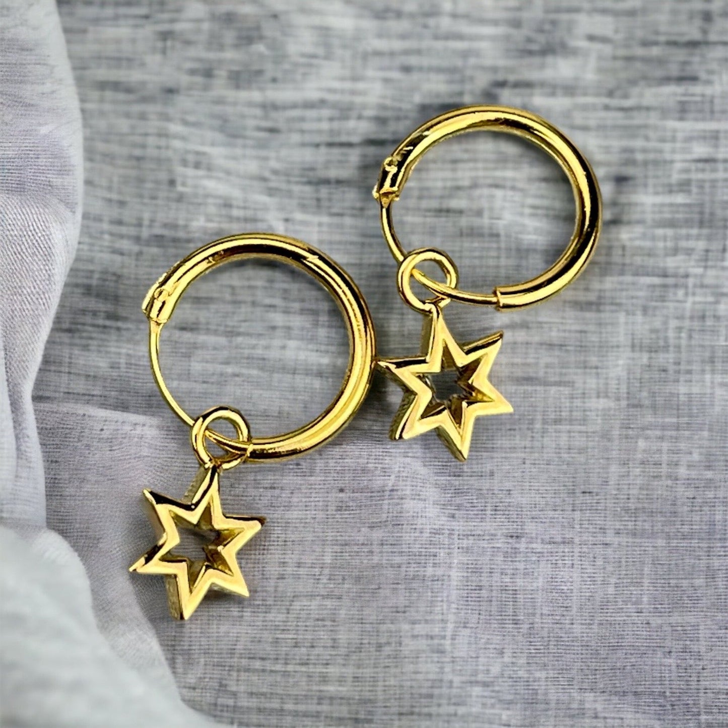 Star Hoop Earrings - 925 Sterling Gold Plated