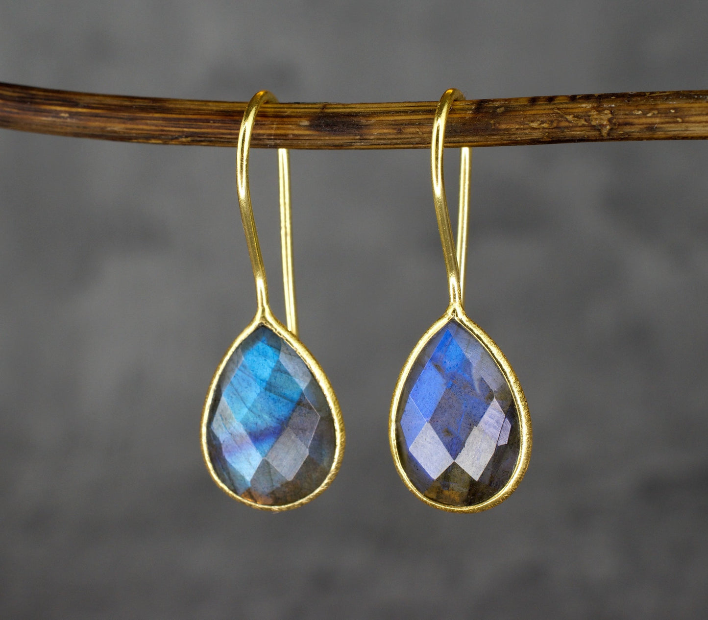 Labradorite Gemstone Earrings - 925 Sterling Silver Gold Plated