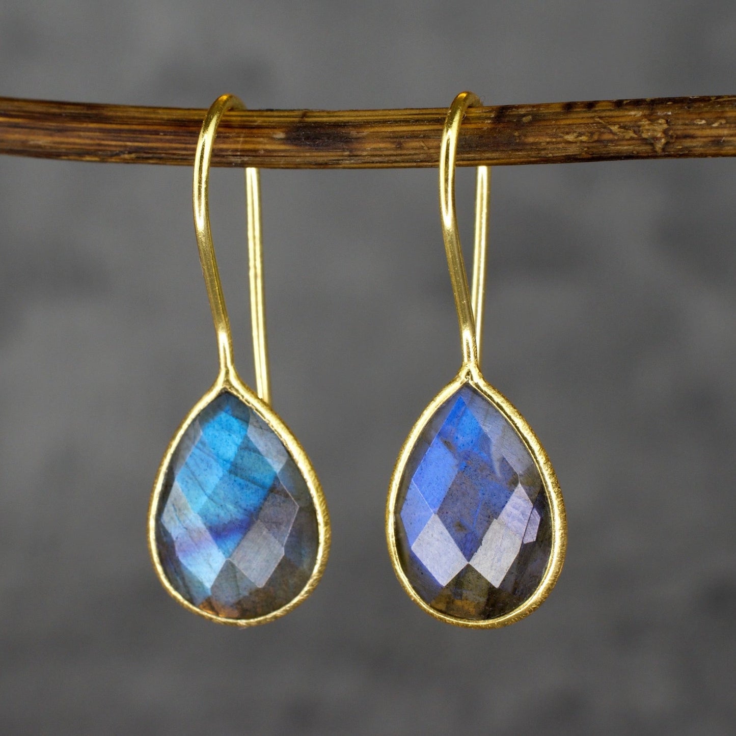 Labradorite Gemstone Earrings - 925 Sterling Silver Gold Plated