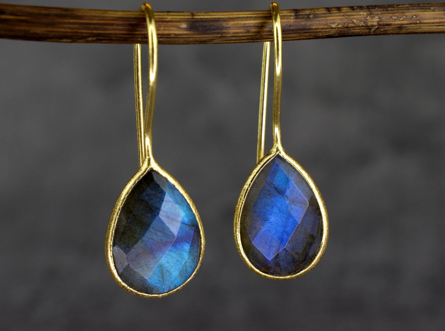 Labradorite Gemstone Earrings - 925 Sterling Silver Gold Plated