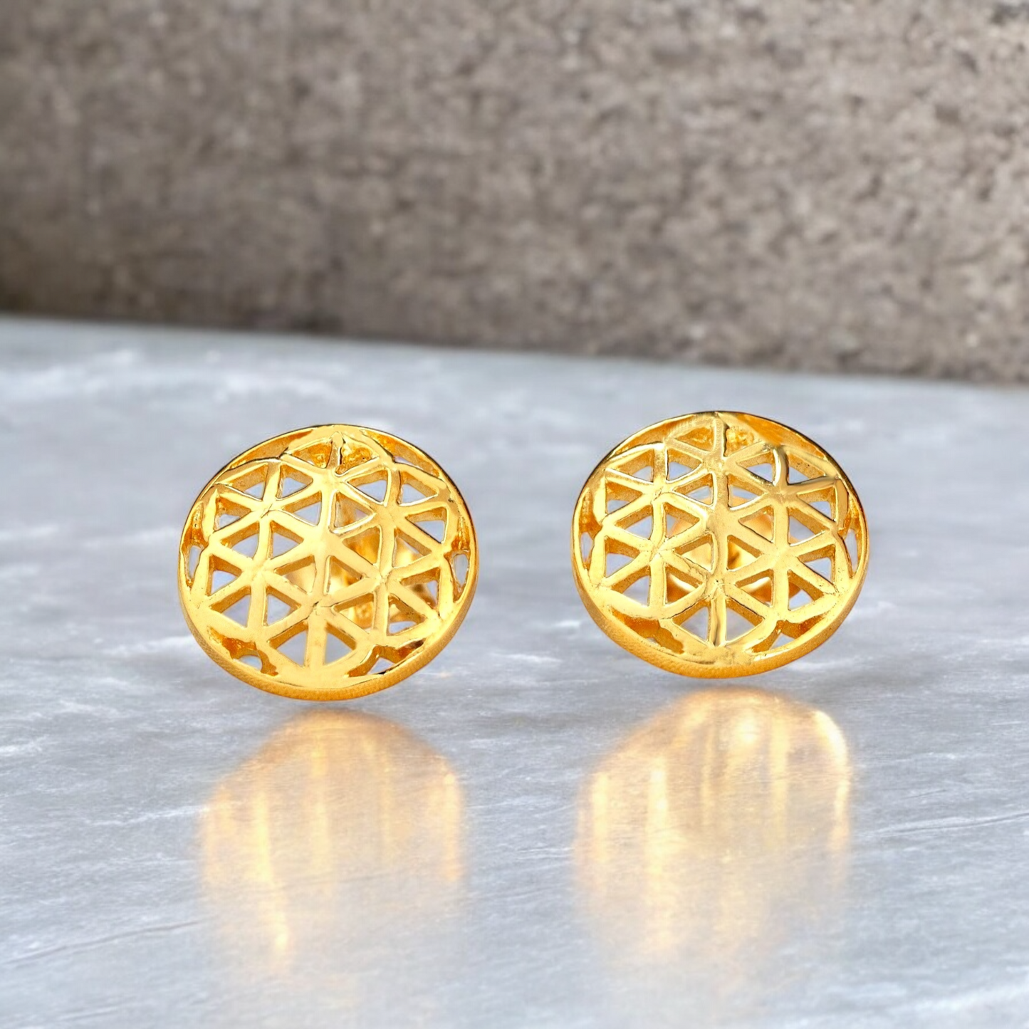 Flower of Life — 925 gold gold plated stud earrings — 106
