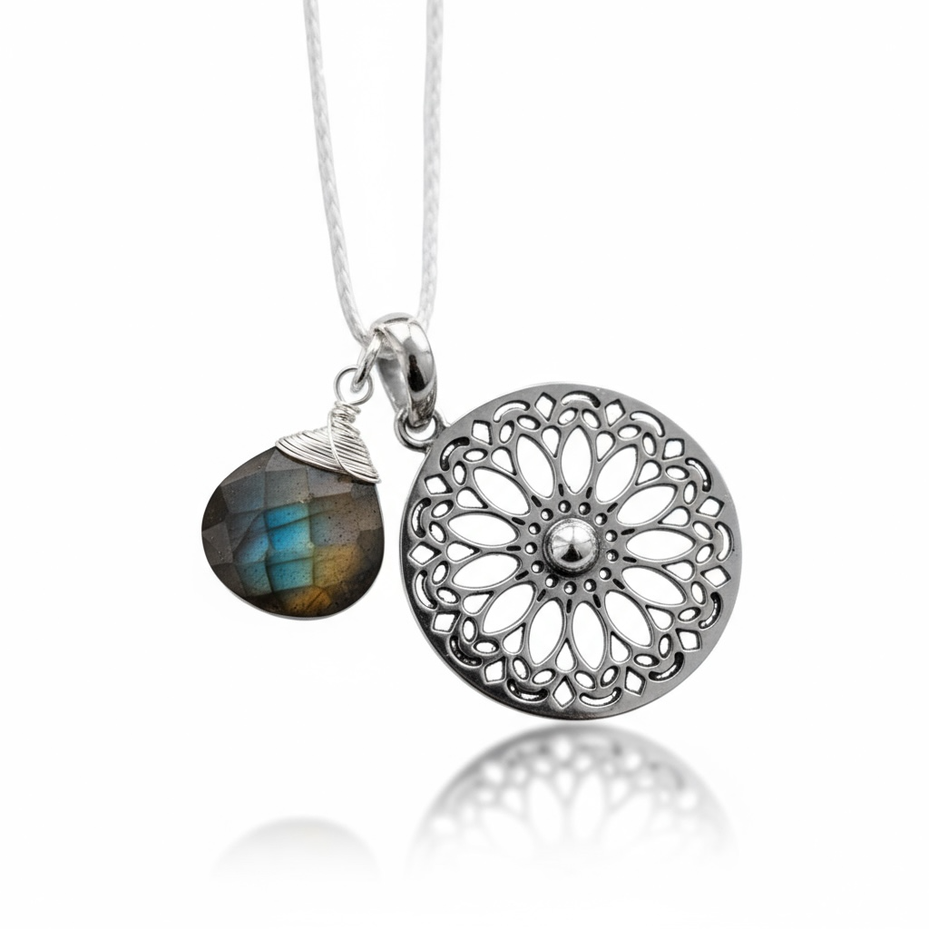 Labradorite Gemstone Mandala Jewelry Set - 925 Sterling Silver…