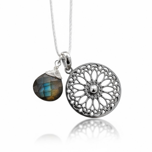 Labradorite Gemstone Mandala Jewelry Set - 925 Sterling Silver…