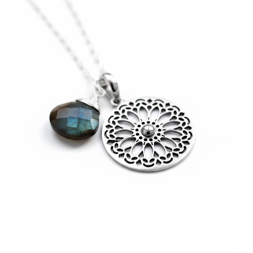 Labradorite Gemstone Mandala Jewelry Set - 925 Sterling Silver…