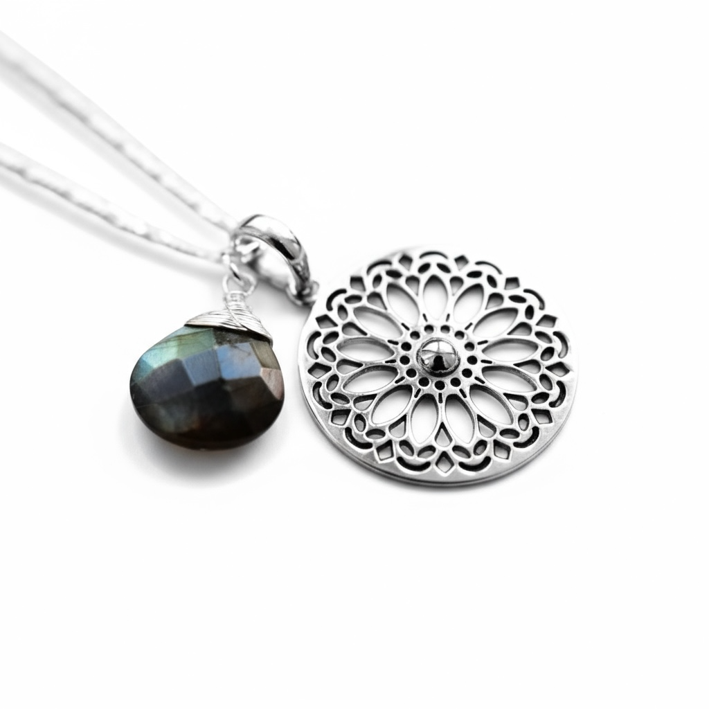 Labradorite Gemstone Mandala Jewelry Set - 925 Sterling Silver…