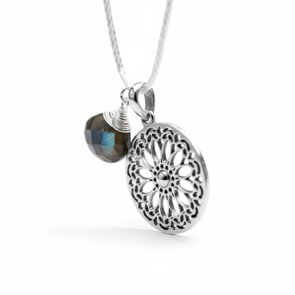 Labradorite Gemstone Mandala Jewelry Set - 925 Sterling Silver…
