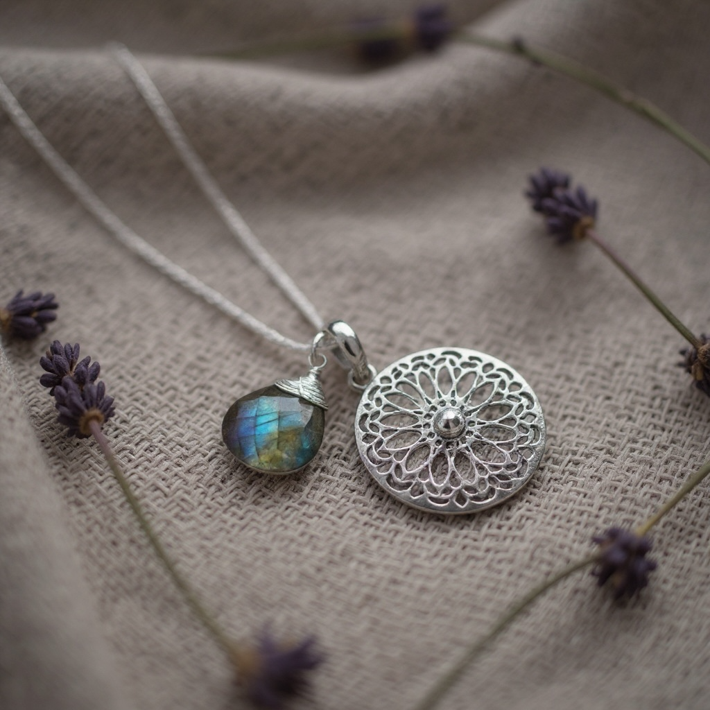 Labradorite Gemstone Mandala Jewelry Set - 925 Sterling Silver…