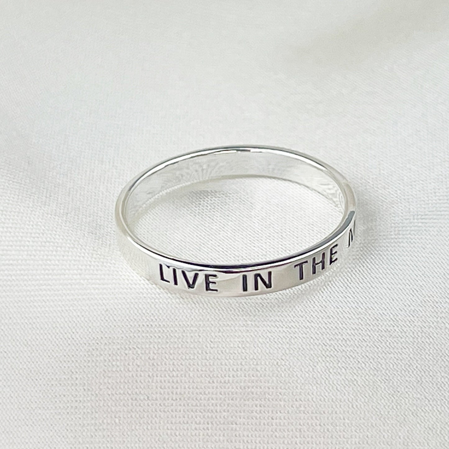 LIVE IN THE MOMENT Ring - 925 Sterling Silver Engraved Stamp Finger Ring